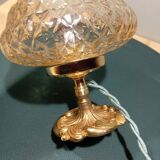 Lampe de table en bronze et verre ambré en pointe de diamant