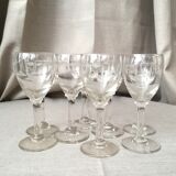Suite of 8 engraved glass drip glasses from the 1930s 1940s
