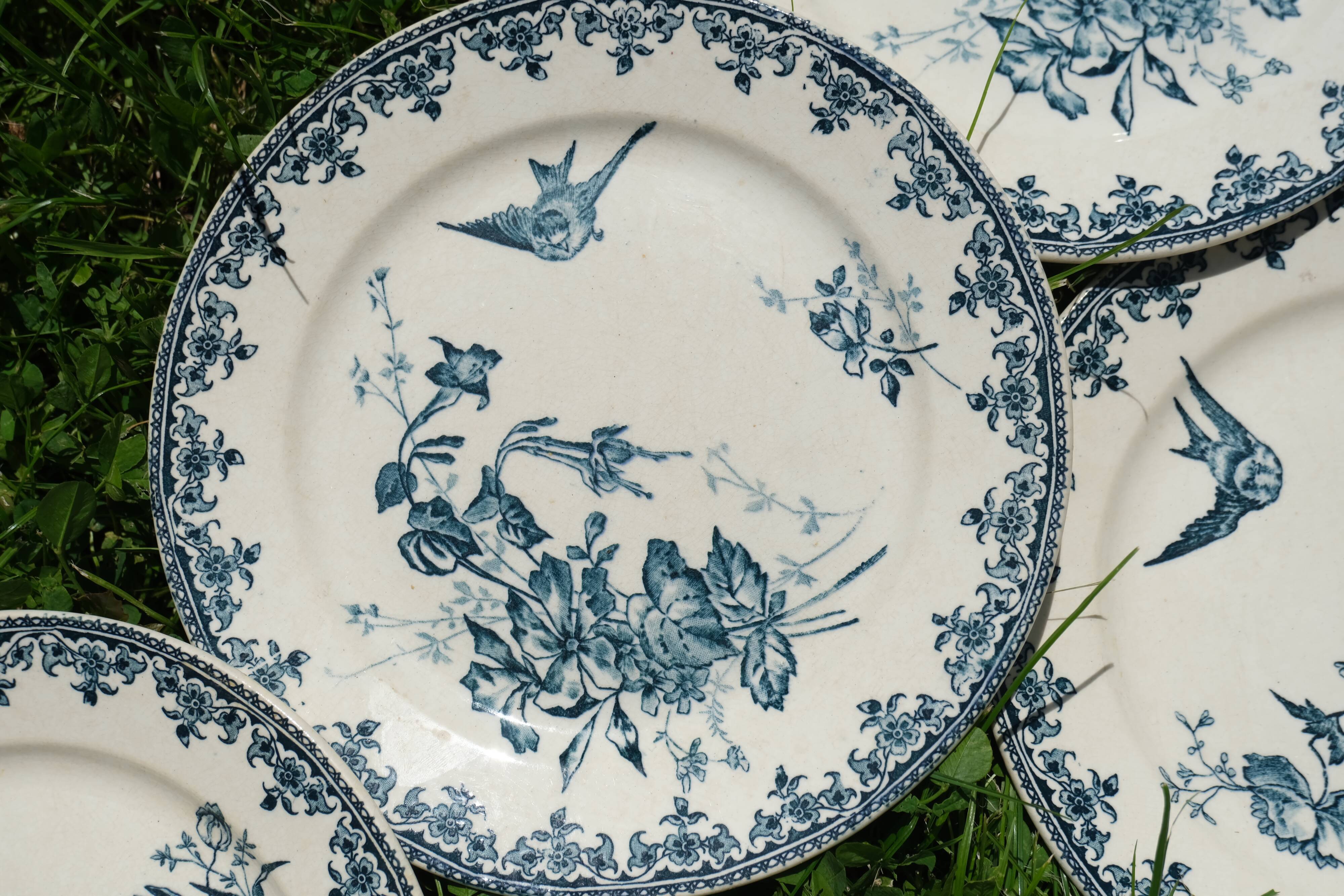 Set of 6 blue iron earth plates