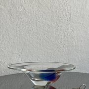 Vintage decorative glass  Bowl, blue accents, made in Italy