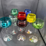 8 multicolored stemmed glasses