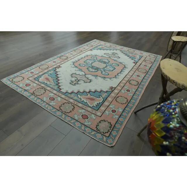1970s Vintage Turkish Oushak Handmade Wool Cotton Orange Area Rug 160x227