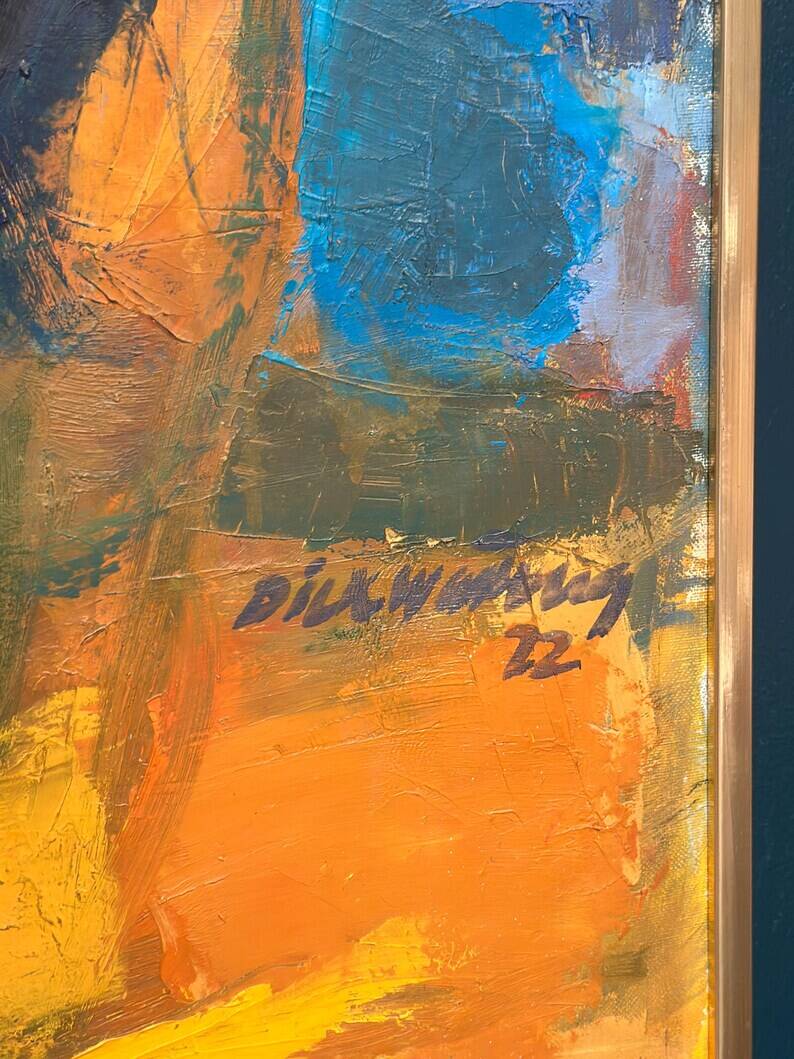 Large Original Swedish Oil on Canvas – “Composition” by Dick Wästberg (1949–1976) – Signed – 1972 – Vintage & Framed – 89×76cm (35" × 29.9")
