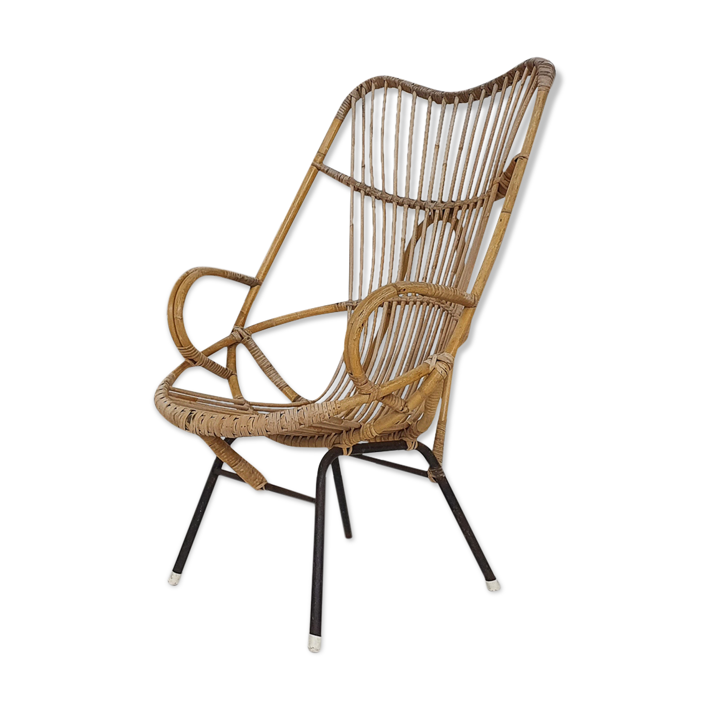 Rohe Noordwolde rattan and metal lounge chair, The Netherlands 1950's