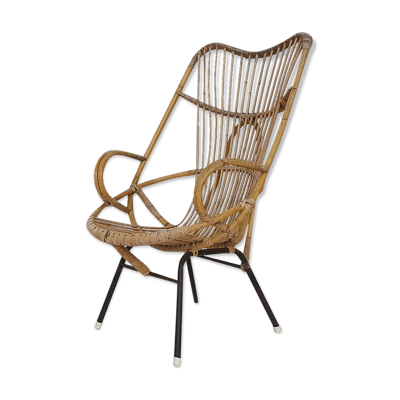 Fauteuil en rotin et en métal Rohe Noordwolde, Pays-Bas des années 1950