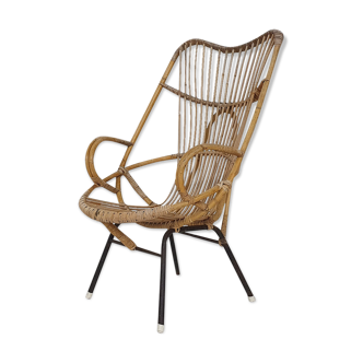 Fauteuil en rotin et en métal Rohe Noordwolde, Pays-Bas des années 1950