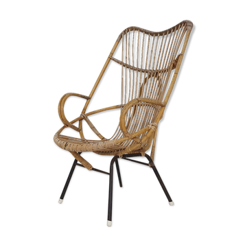 Rohe Noordwolde rattan and metal lounge chair, The Netherlands 1950's