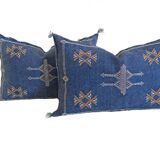 Blue silk pillow, moroccan sabra cushion, handmade cactus silk pillow, berber sabra cushion, pillow throw, moroccan sabra lumbar cushion