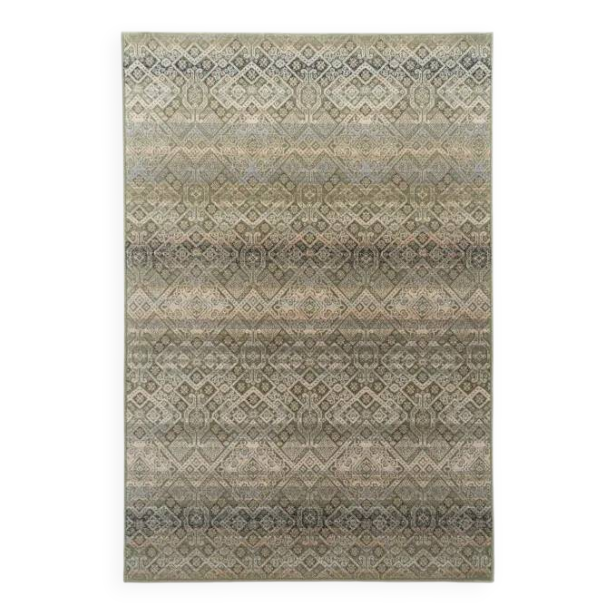 Green and beige vintage style oriental rug in wool