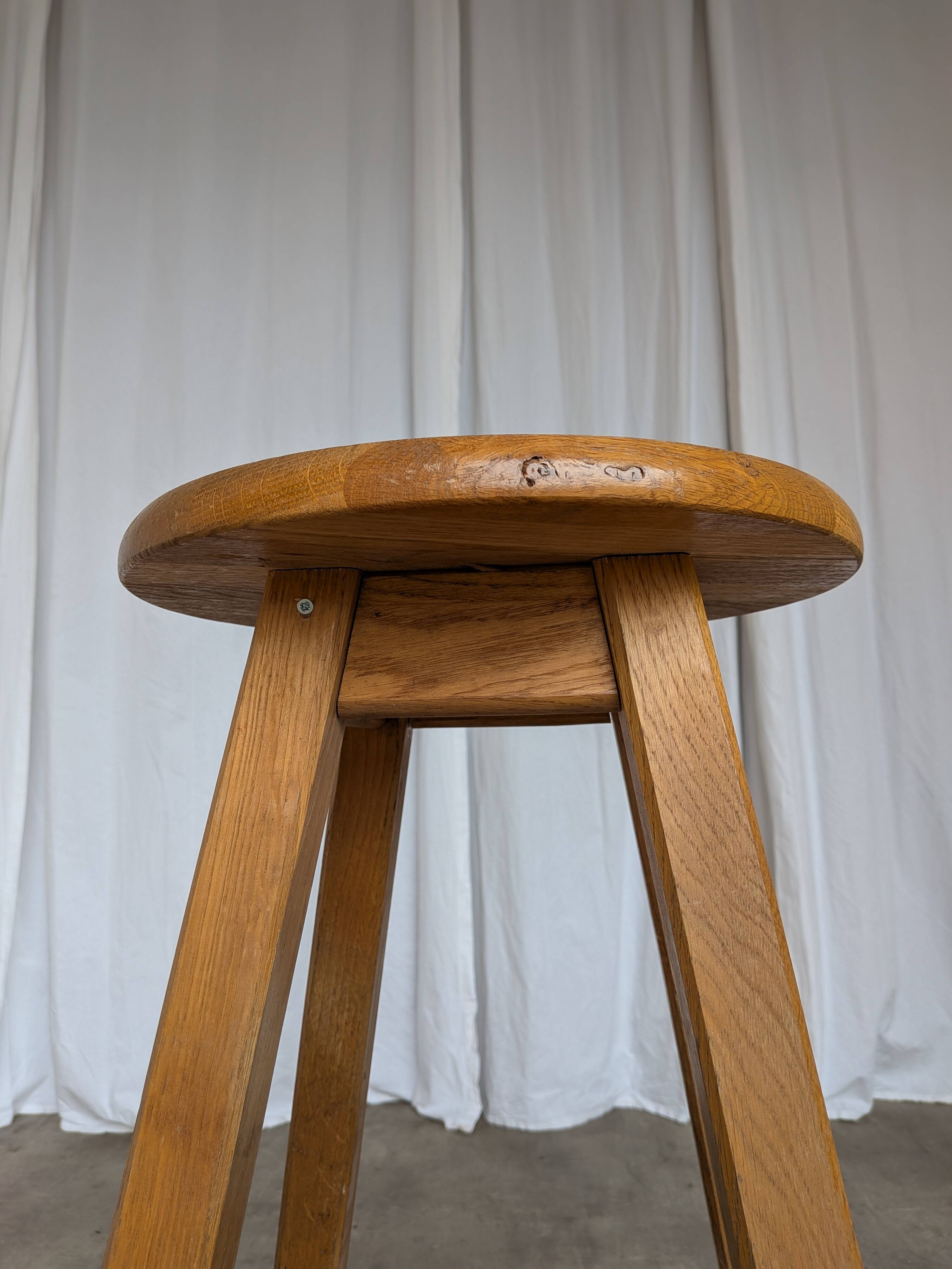 Vintage Oak Bar Stool: 1980s Yugoslavian Industrial High Chair
