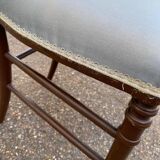 2 Napoleon III chairs in solid wood and blue satin fabric.