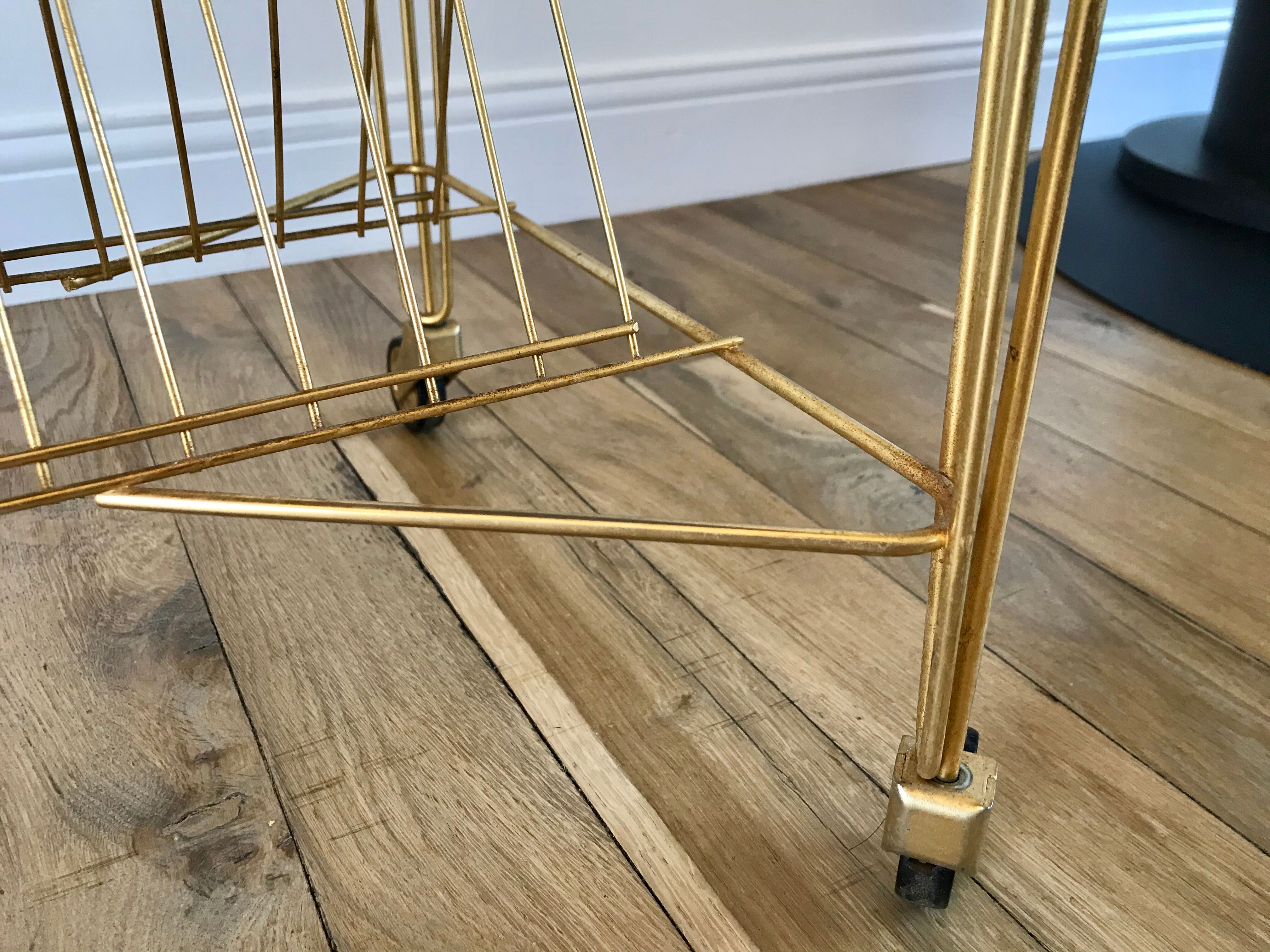 Rolling table vinyl row in formica and gold metal years 60-70