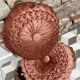 Pair of round vintage pleated velvet cushions