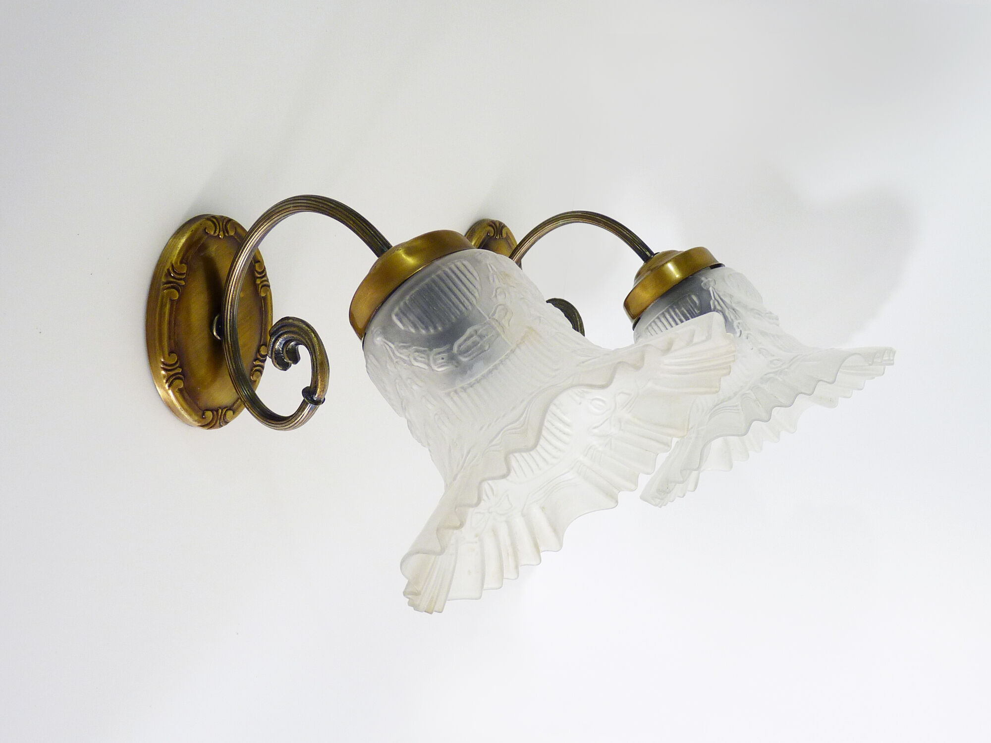 Pair of brass swan collar wall light old tulip glass. Year 60