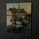 Oil on cardboard fishing boats at the quayside 20th century by Moufunt