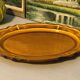 Oval dish caramel color chocolate brown edging signed faience haute provence made in France