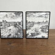 Bookends 1960 between Fornasetti's grey and Toile de Jouy views of Paris.