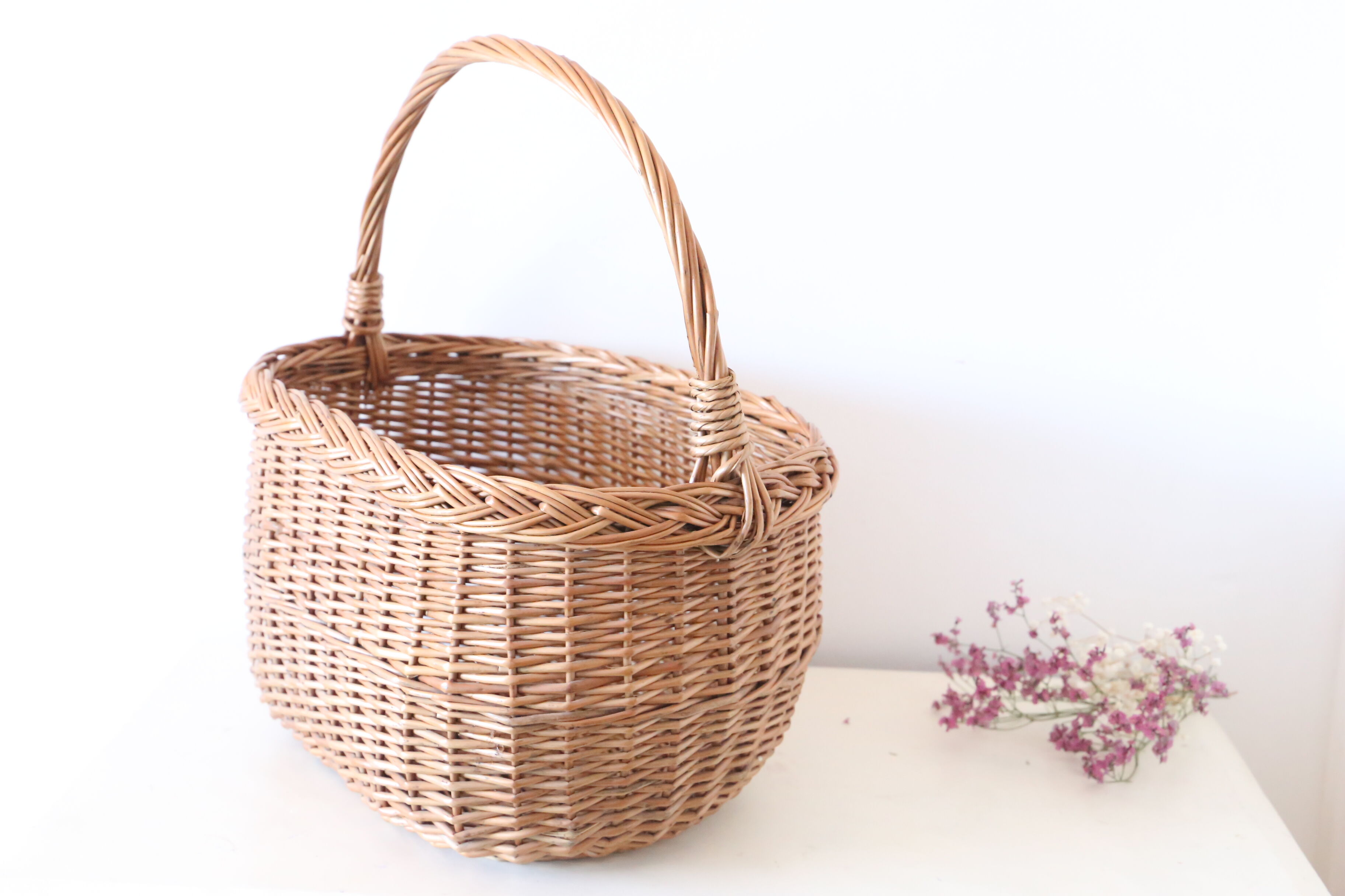 Wicker basket with a handle, vintage, French
