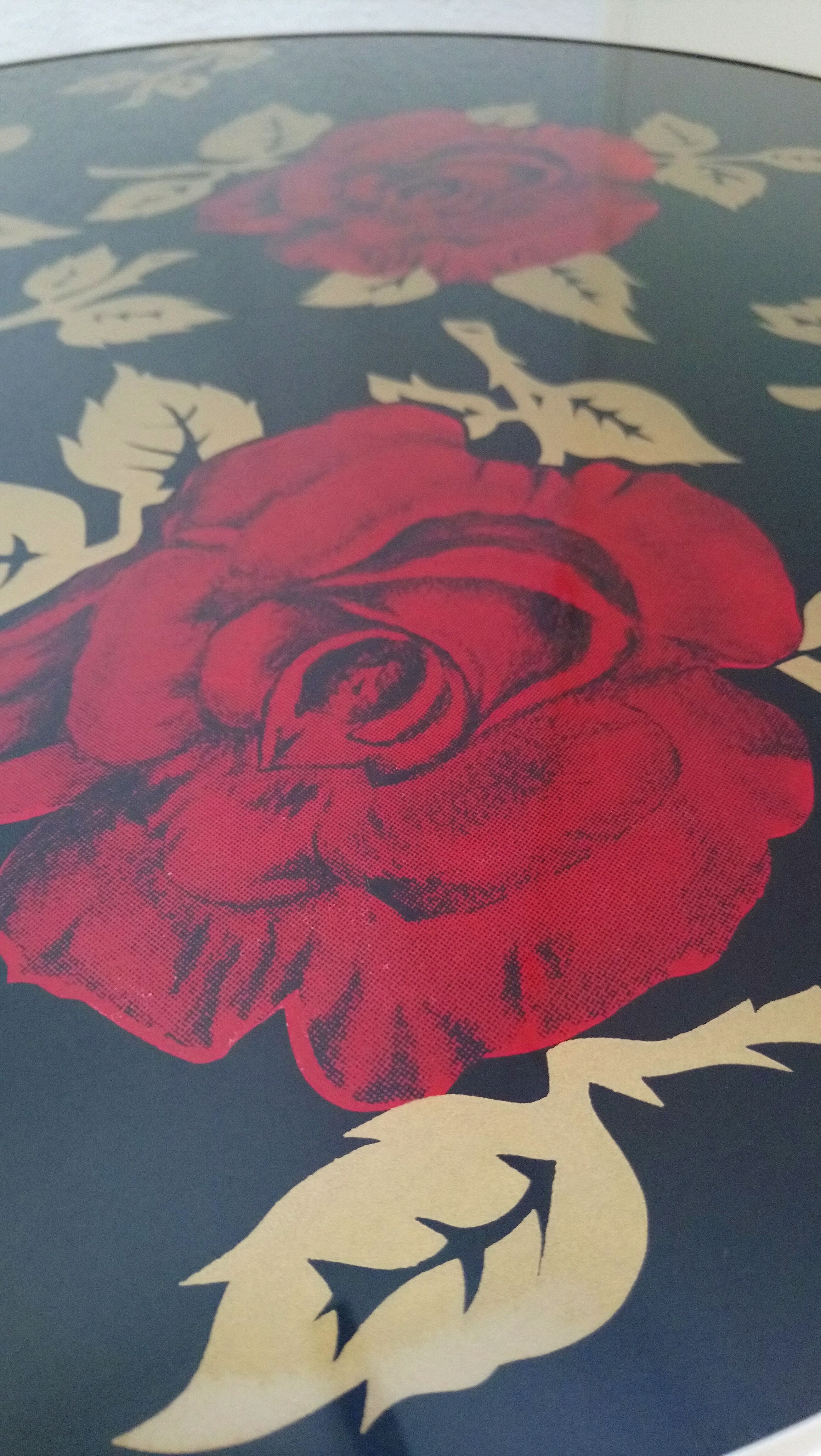 Red rose glass table of the 60s