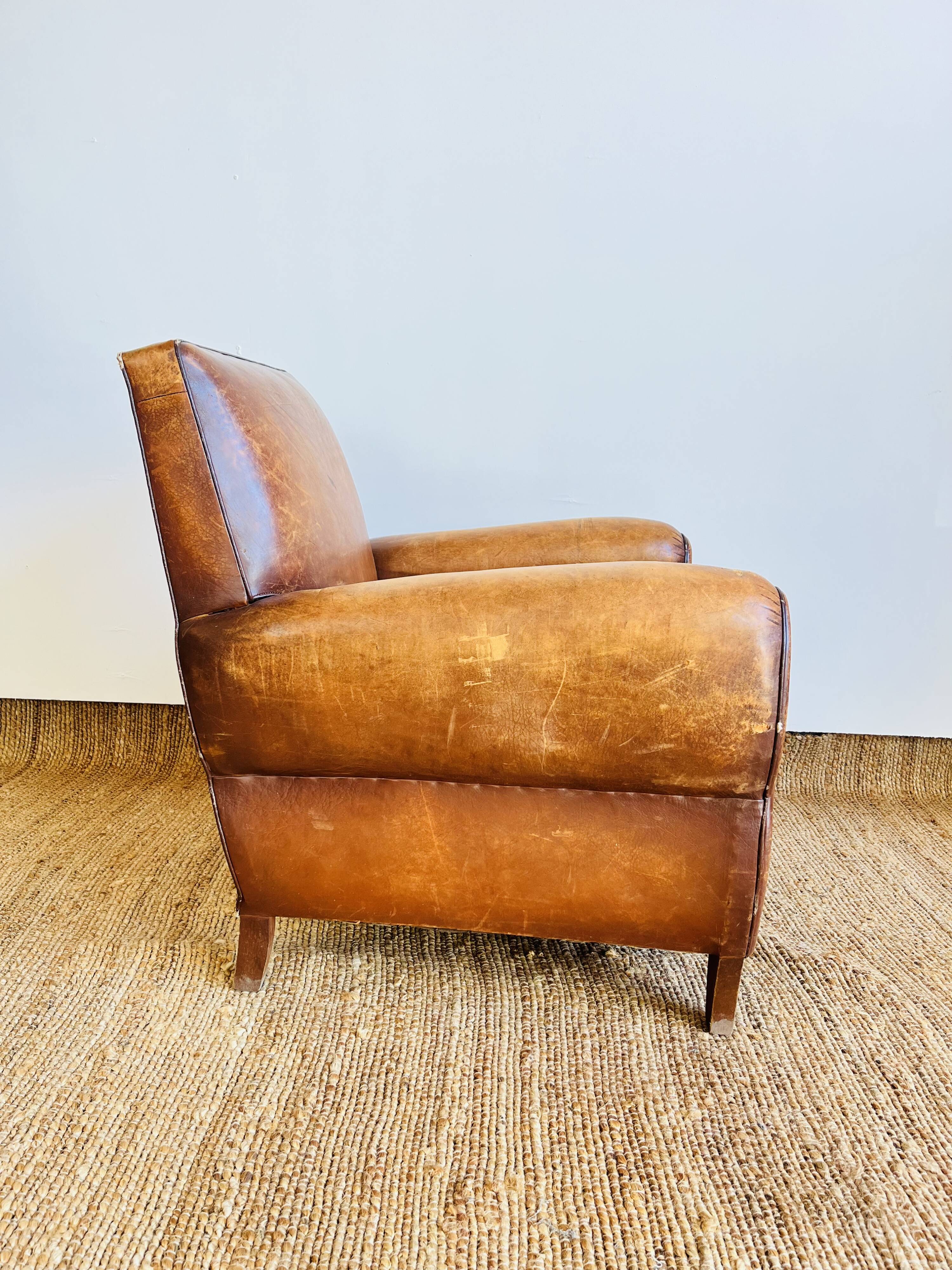 Fauteuil Club en cuir marron