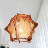 Vintage 1960s wood and straw wooden ceiling hanging lamp