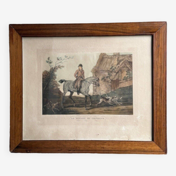 Engraving The Departure of the Hunter by C. Vernet early 20th century baguette frame