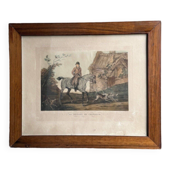 Engraving The Departure of the Hunter by C. Vernet early 20th century baguette frame