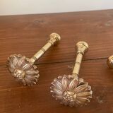 2 golden brass hooks with flower curtain tiebacks