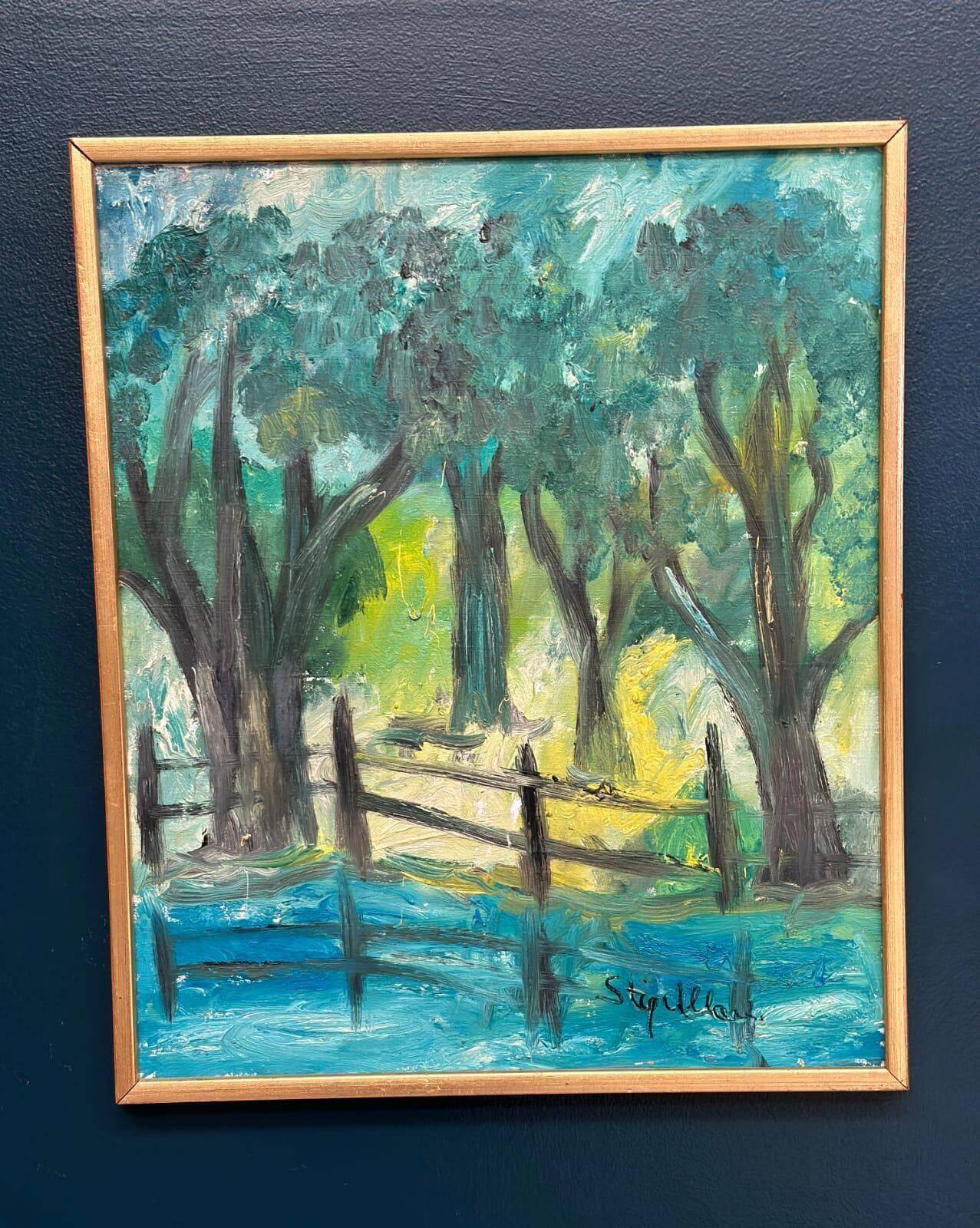 Original Swedish Oil On Canvas – “Forest Gate” By Stig Allan – Vintage & Framed – 57 × 49 Cm