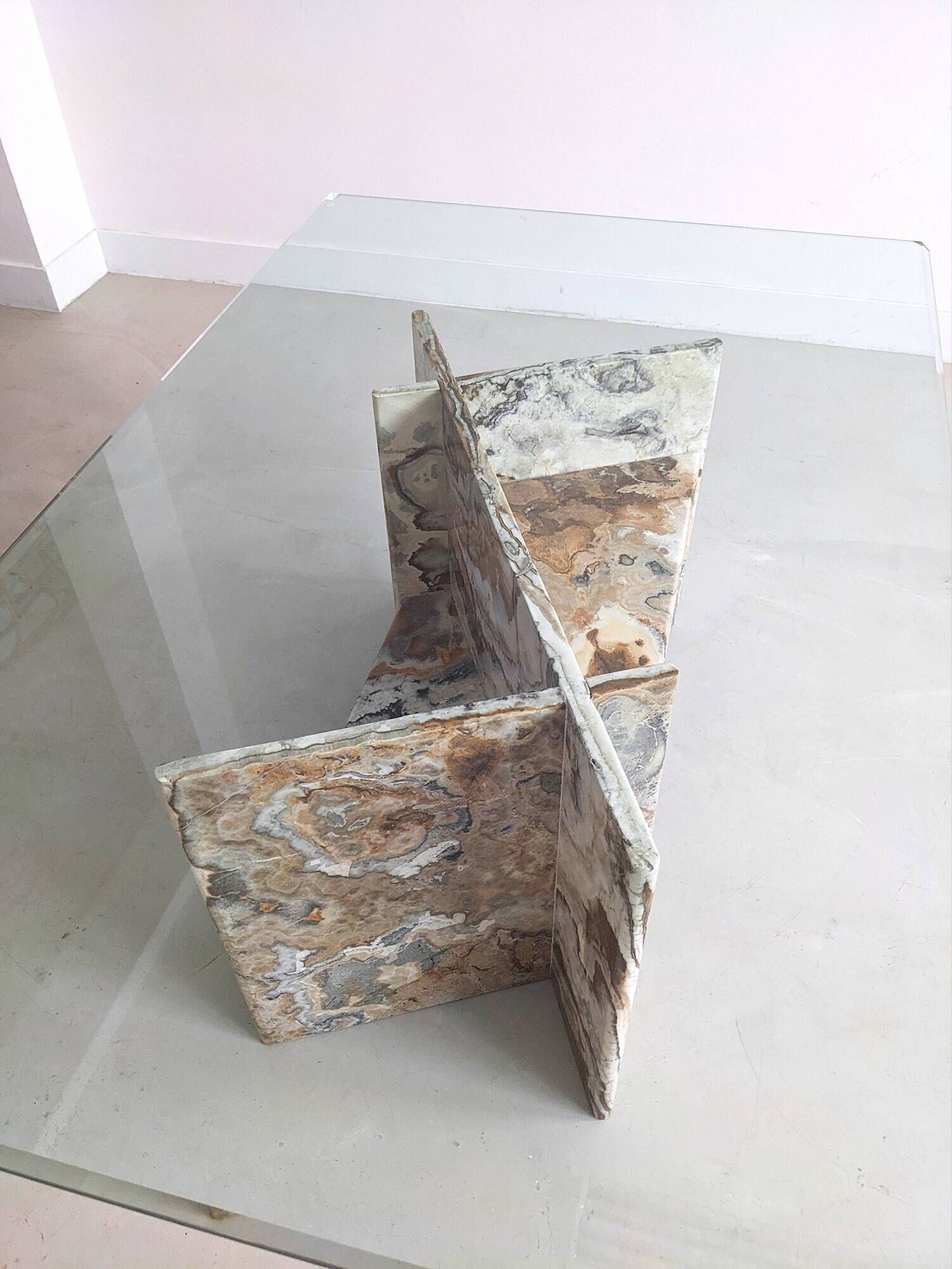 Italian marble coffee table with glass top 1970's