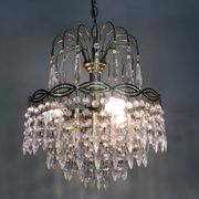 Chandelier, ceiling lamp crown in bronze or brass, 3 floors, 3 lights, glass grapevines. Year 90