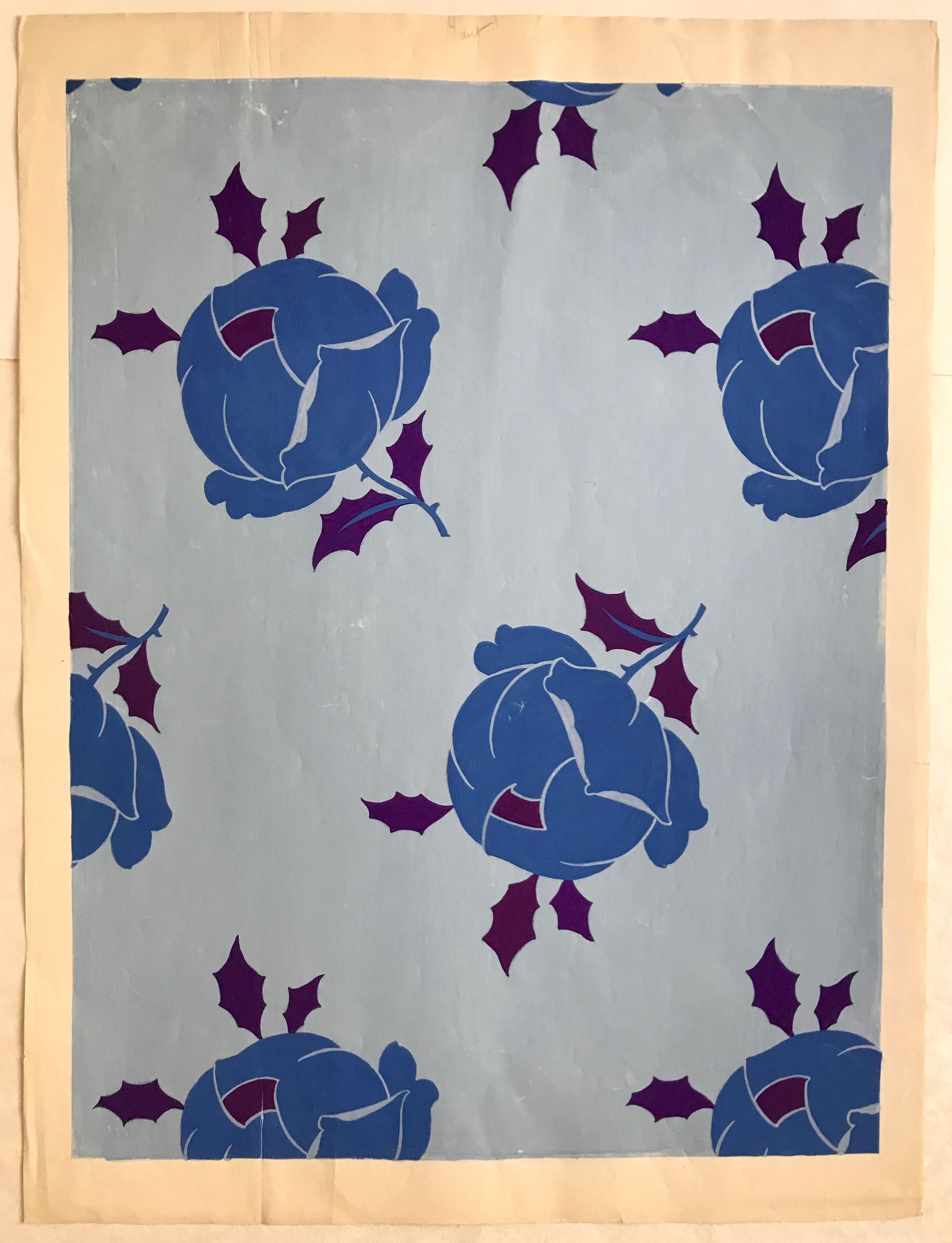 Original gouache on paper from Editions JEHLEM, floral decoration (roses), twentieth century, Paris