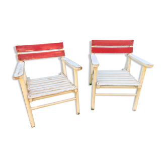 Pair of red and white modernist garden chairs circa 1930