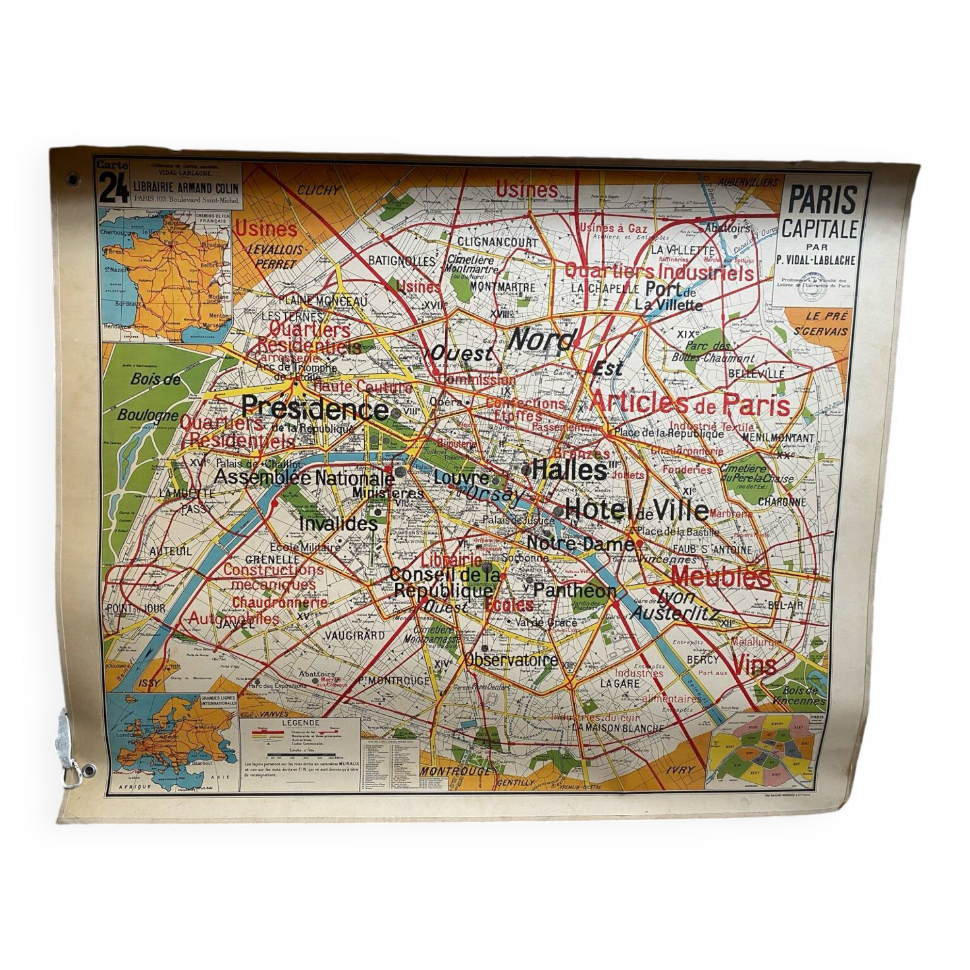 Old School Map School PARIS & Surrounding Areas Numbers 24 & 24bis Vintage
