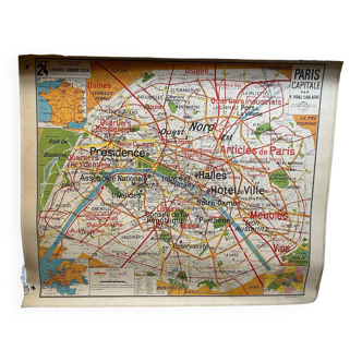 Old School Map School PARIS & Surrounding Areas Numbers 24 & 24bis Vintage