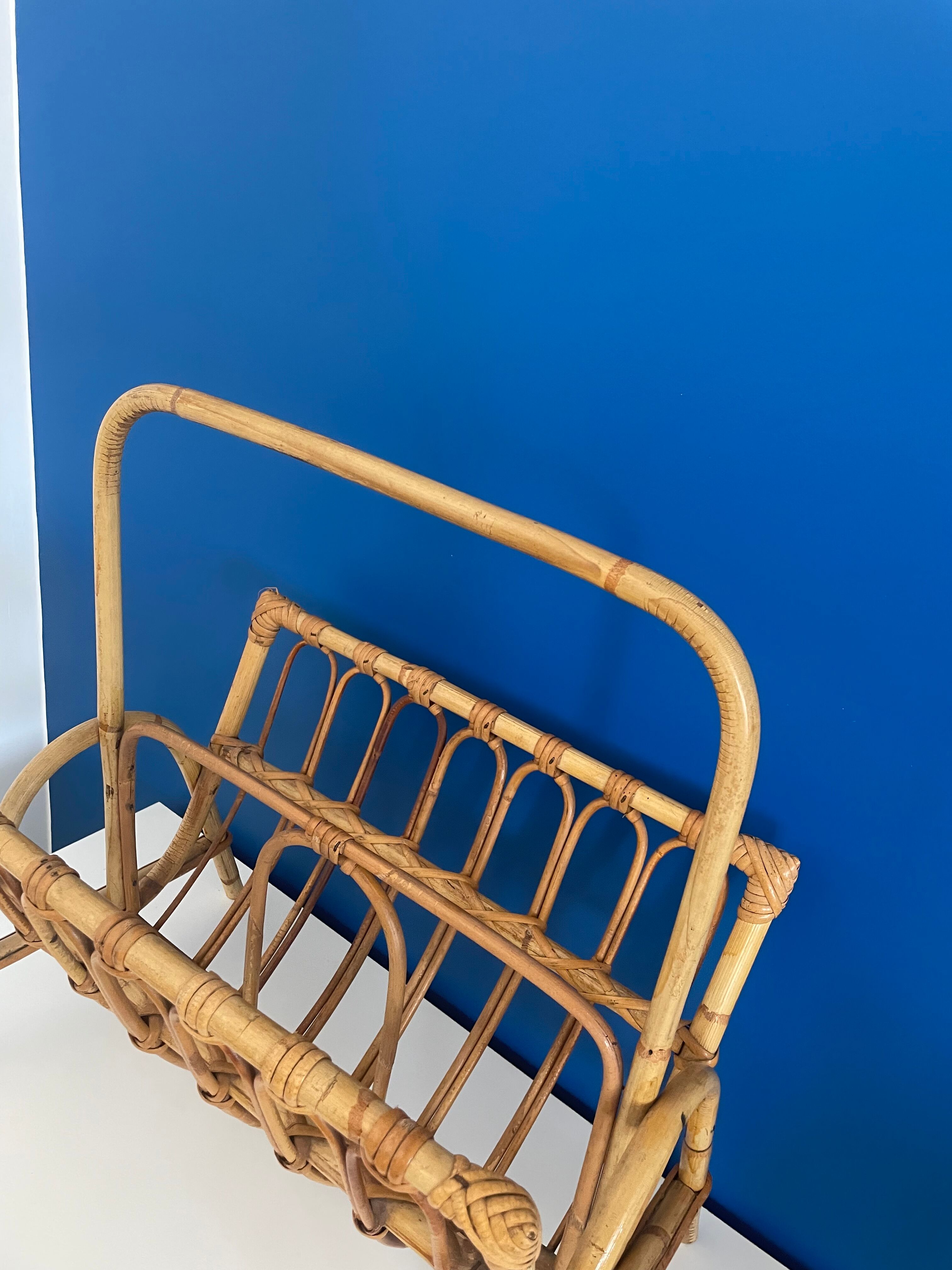 Vintage rattan magazine holder