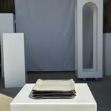 Trio of small rectangular serving dishes white and black Indonesian ceramic 21x16