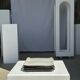 Trio of small rectangular serving dishes white and black Indonesian ceramic 21x16