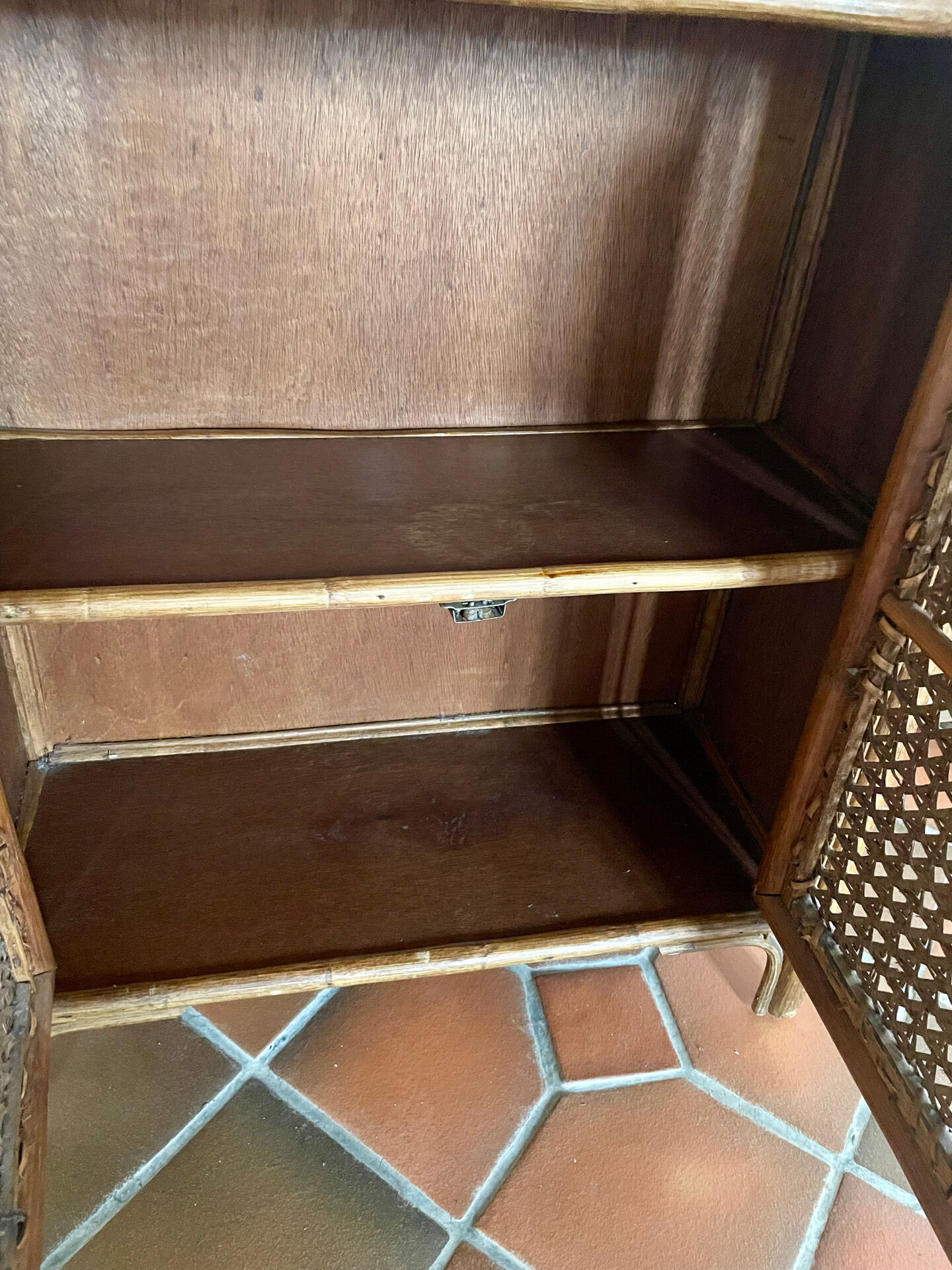 Vintage rattan shelving unit