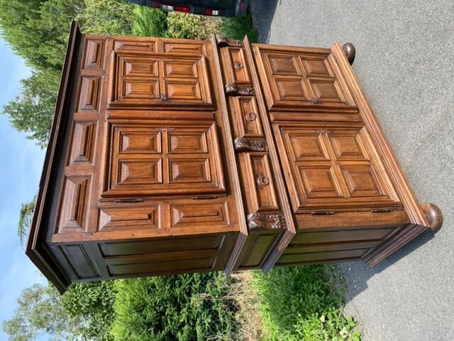 Meuble cabinet louis xiii double corps armoire renaissance ancien