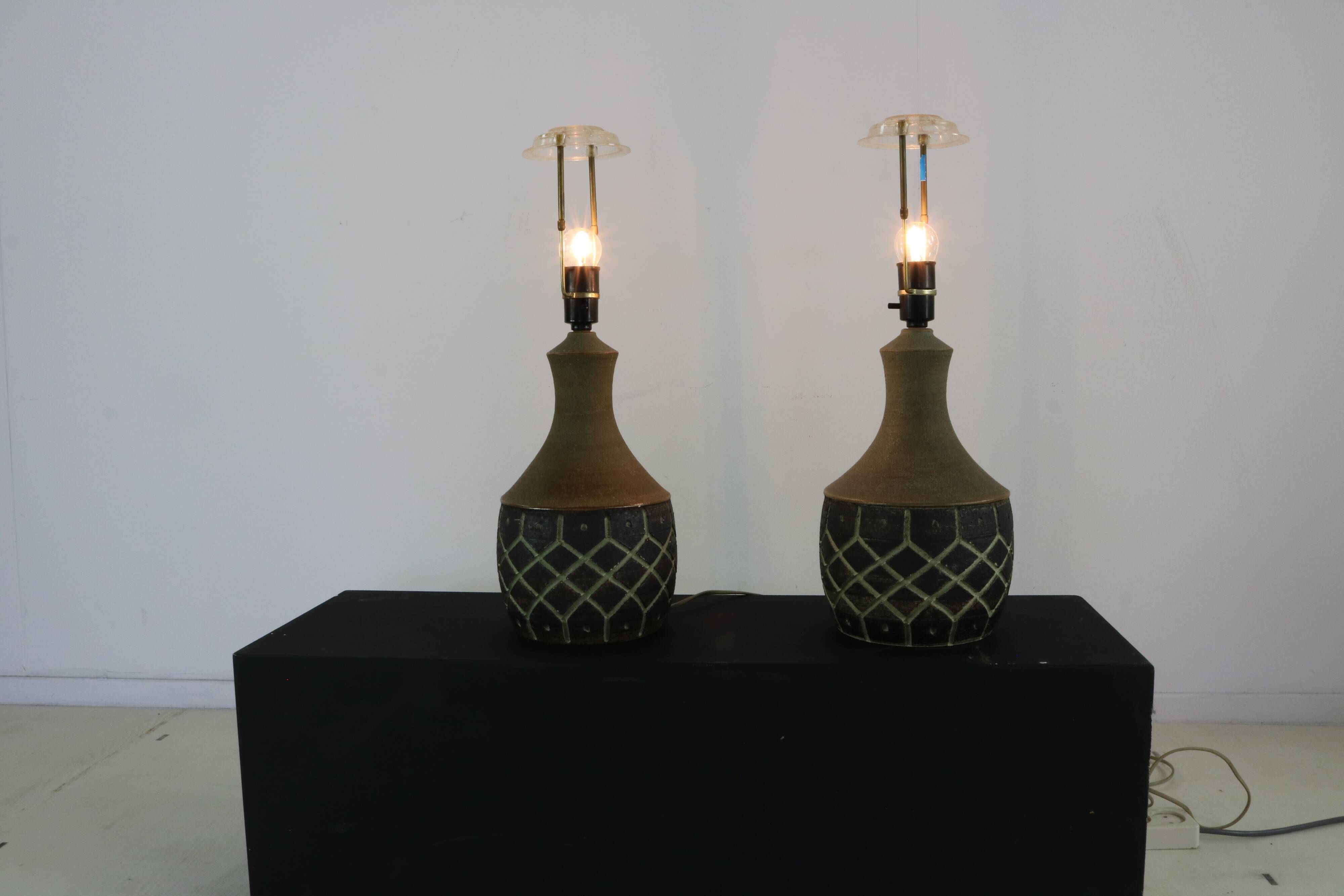 Set of two sixties design studio pottery table lamps for Chris Keramik Hasl