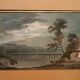Old watercolour on paper from the early 19th century - nocturnal landscape with aqueduct and bridge