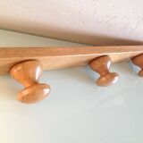 Three-headed varnished wooden coat rack, Scandinavian style / vintage 60s-70s