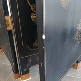 Chinese screen in black lacquer and marble stone
