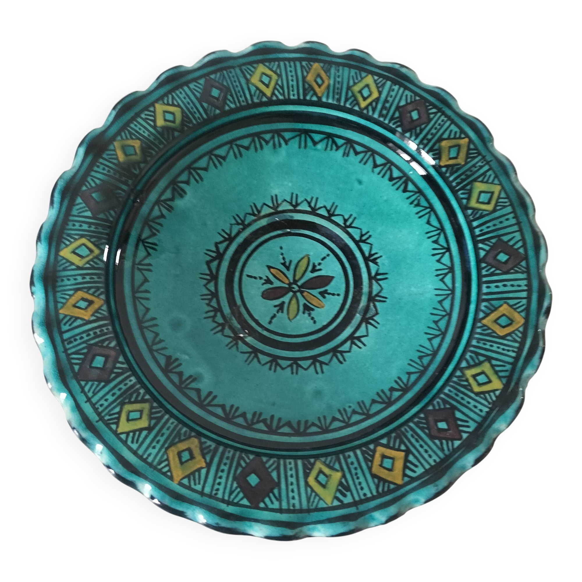 Moroccan handmade turquoise earthenware plate – Safi