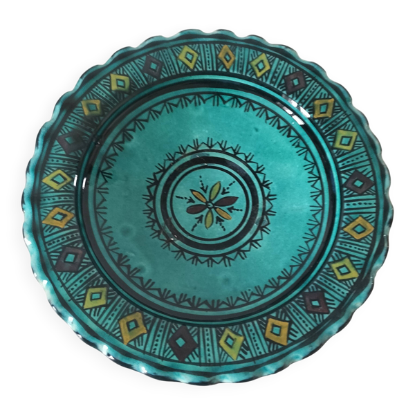 Assiette artisanale marocaine en faïence turquoise – Safi