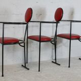 3 armchairs designs steel and leather, France, circa 1980