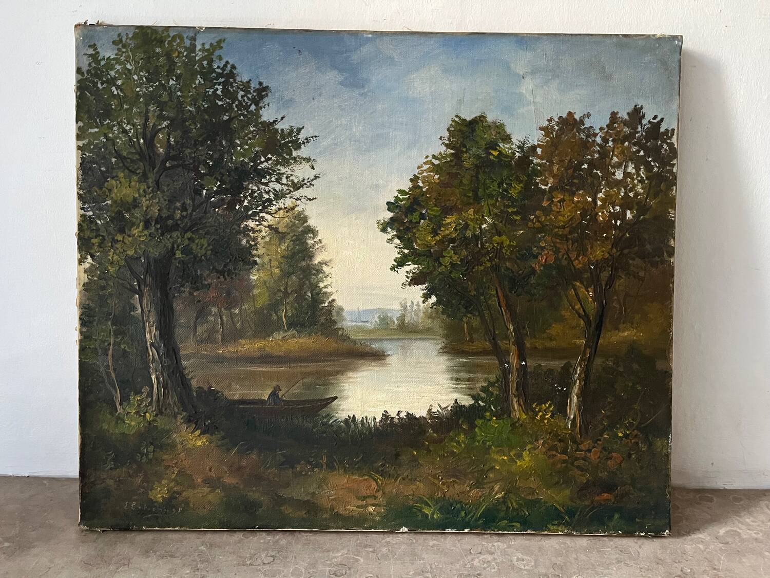 Afternoon on the lake, oil on canvas signed