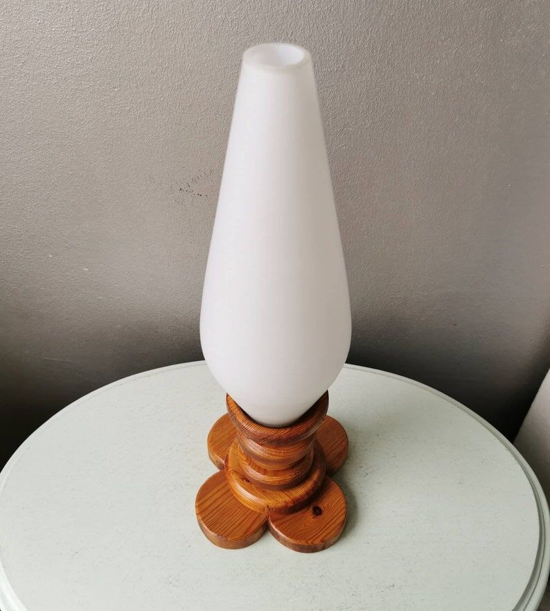 Wooden table lamp with glass chalice, 1970