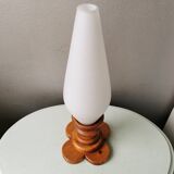 Lampe de table en bois avec calice en verre, 1970